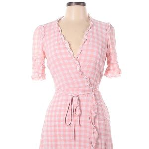 Reformation Pink and White Gingham Wrap Top
